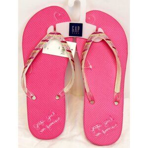 NWT Gap Kid Girl Flip Flops Thongs Foam Glitter Strap sz 5/6 Summer Cruise Beach